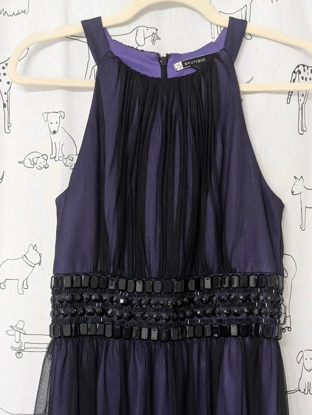 Vintage Dress Womens 6 Purple Black Mesh Halter Beaded Prom Dance Whimsygoth Y2K